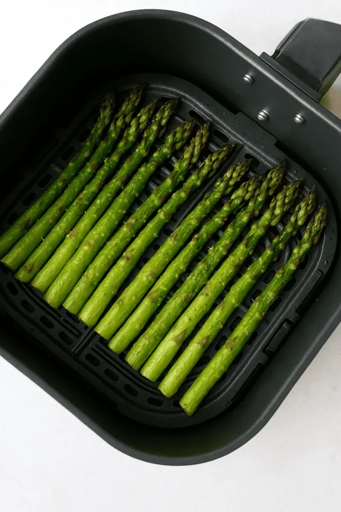 Air fry for 7–9 minutes, depending on stalk thickness. No need to shake or flip.