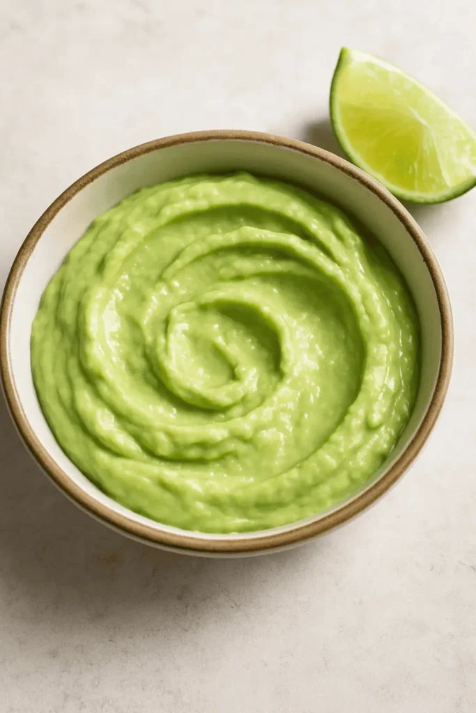 Mash 1 ripe avocado with ¼ cup sour cream, 1 tbsp lime juice, and a pinch of salt.