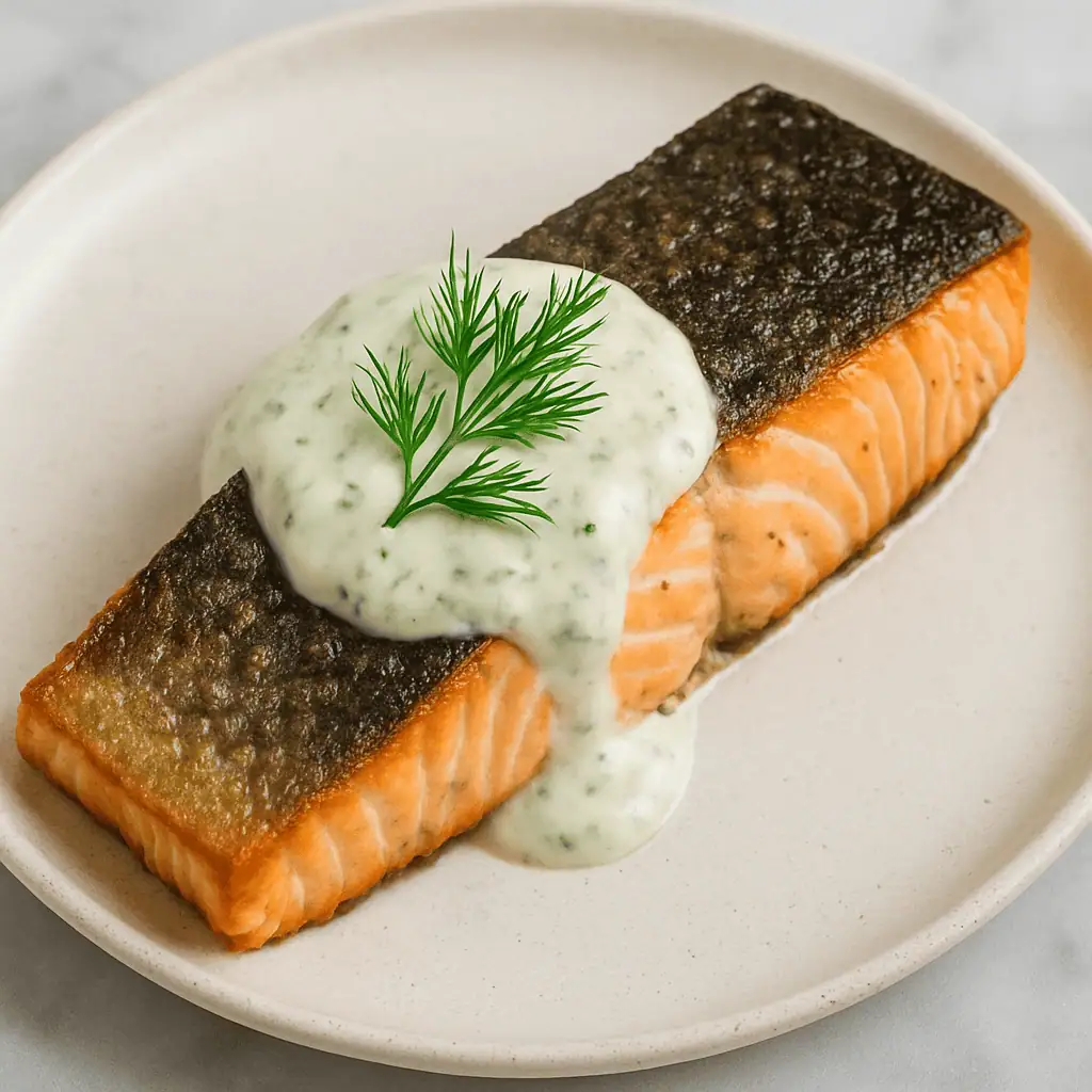 Serve: Plate salmon with sauce on the side or spooned on top.