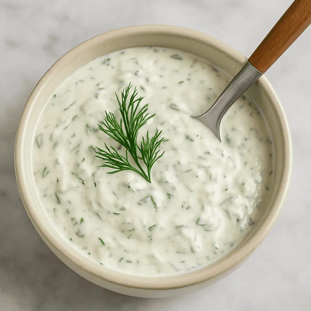 Make the dill sauce: Stir together 1/2 cup Greek yogurt, 1 tbsp chopped dill, 1 tsp lemon juice, 1 minced garlic clove, and a pinch of salt and pepper.