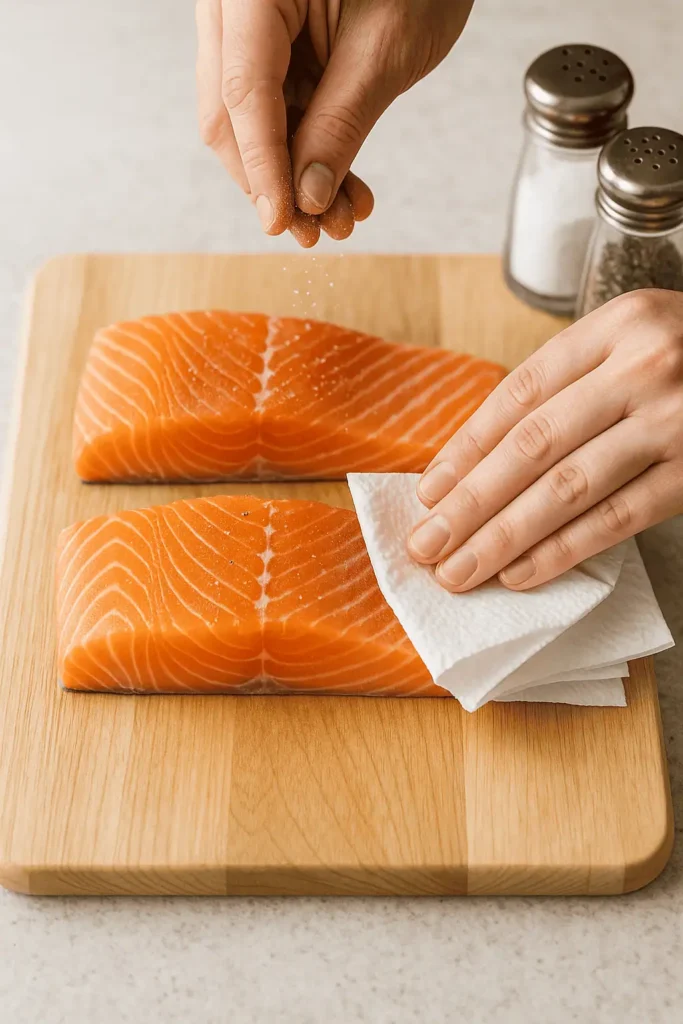 Prep the salmon: Pat fillets dry with a paper towel and season with salt and pepper.