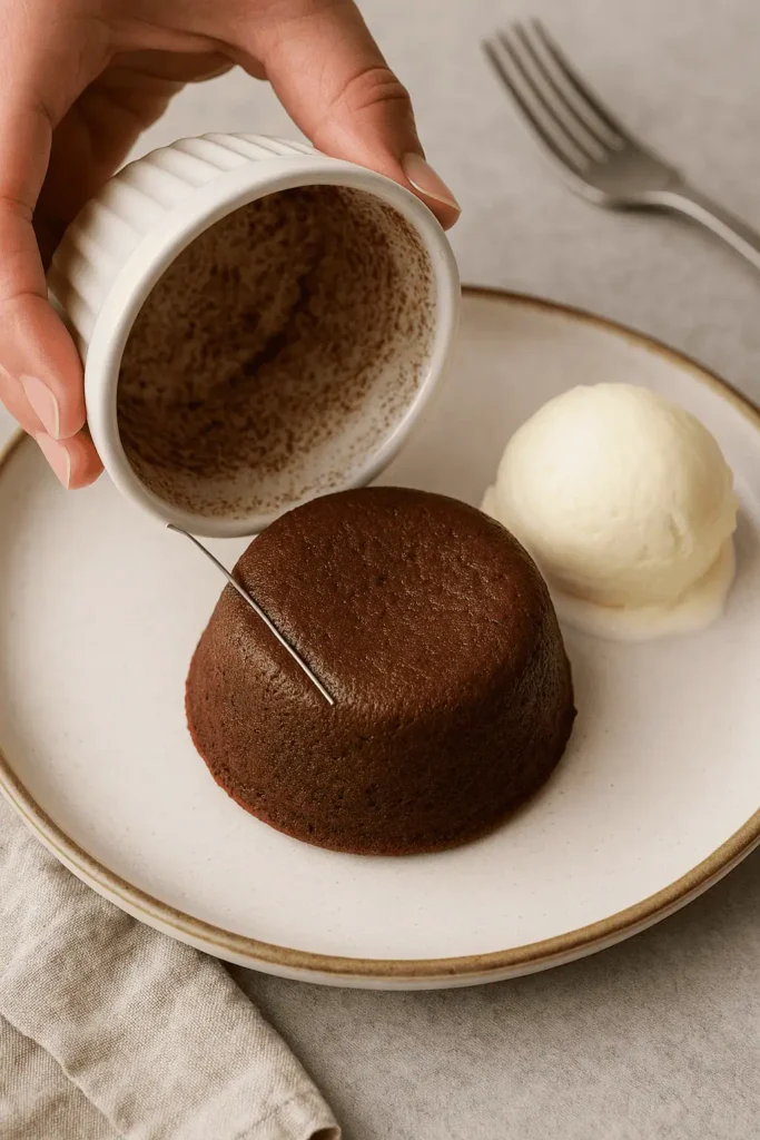 Let the cakes rest for 1 minute. Run a knife around the edge, flip onto a plate, and serve warm with ice cream or berries.