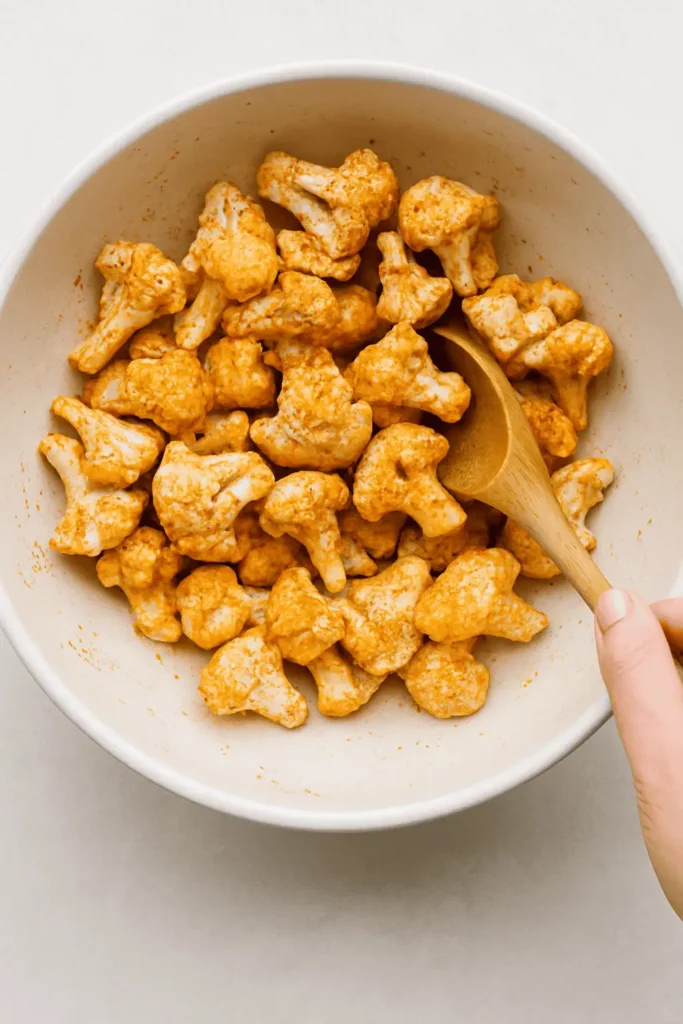 Prep the cauliflower: Cut the head into evenly-sized florets. Pat dry to remove moisture.
