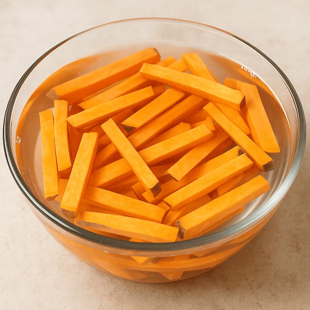 Soak in cold water: Submerge fries for 30 minutes to remove excess starch.