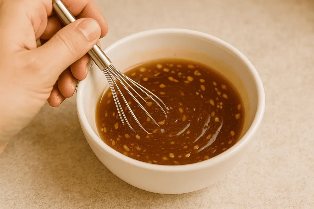 2. Make the glaze: In a small bowl, whisk together 2 tbsp honey, 2 minced garlic cloves, 1 tbsp soy sauce, 1 tsp olive oil, and a pinch of red pepper flakes (if using). Stir in 1/2 tsp cornstarch until smooth.