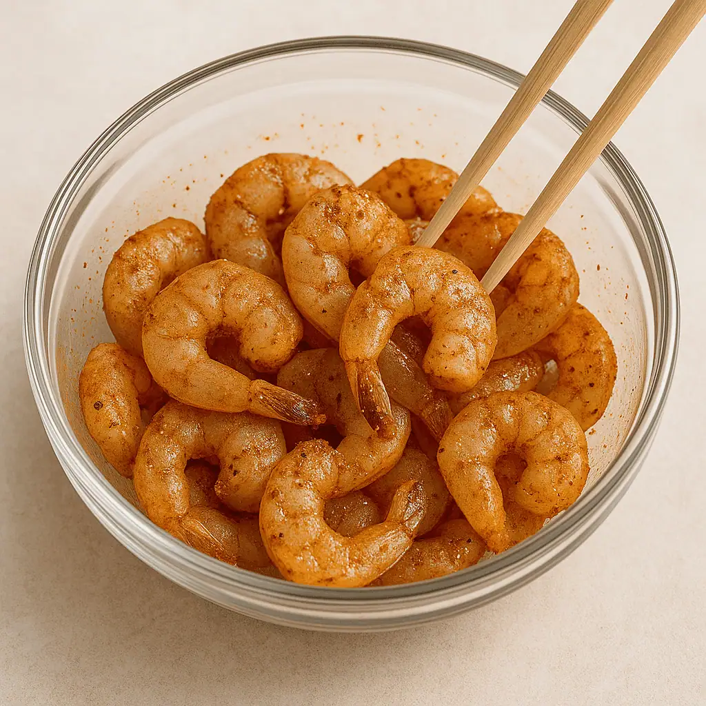 1. Season the shrimp: In a bowl, toss 1 pound of shrimp with 1 tablespoon of olive oil and your seasoning mix.