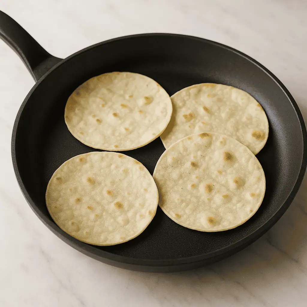 5. Warm the tortillas: While the shrimp cook, warm your tortillas in a dry skillet or microwave until soft and pliable.
