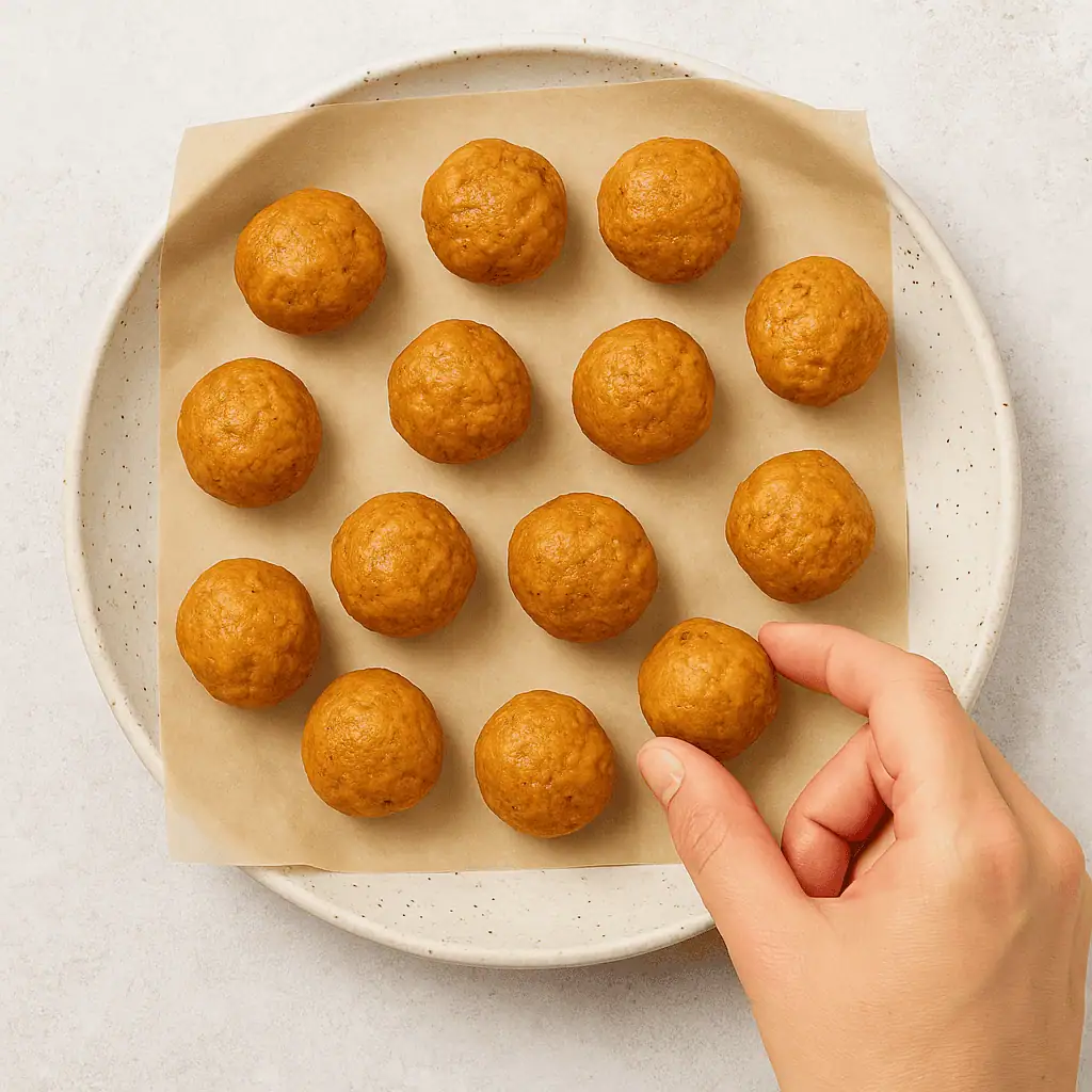 4️⃣ Shape into balls. Lightly flour your hands and roll about 1 tablespoon of dough into a ball. Repeat with the rest of the dough.