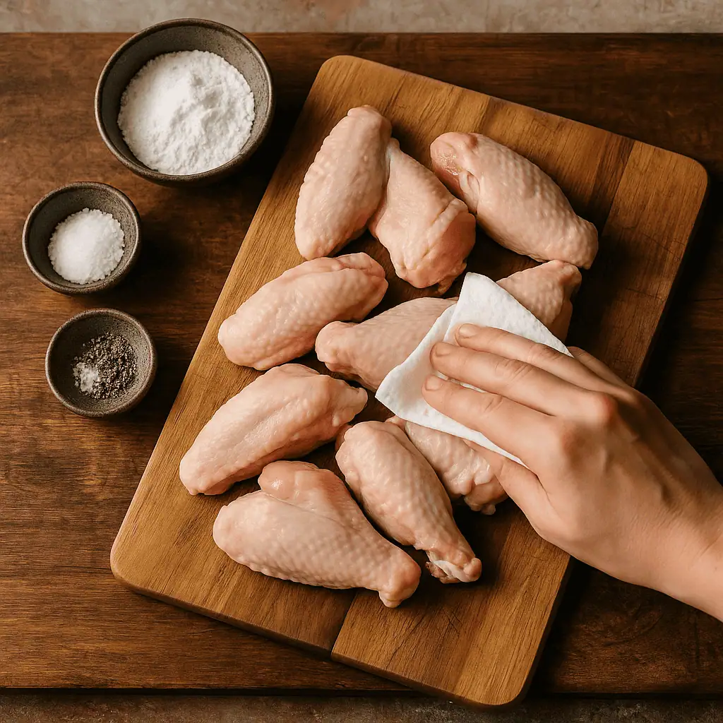 Pat chicken wings dry with paper towels. Toss with 1 tablespoon cornstarch, a pinch of salt, and pepper.