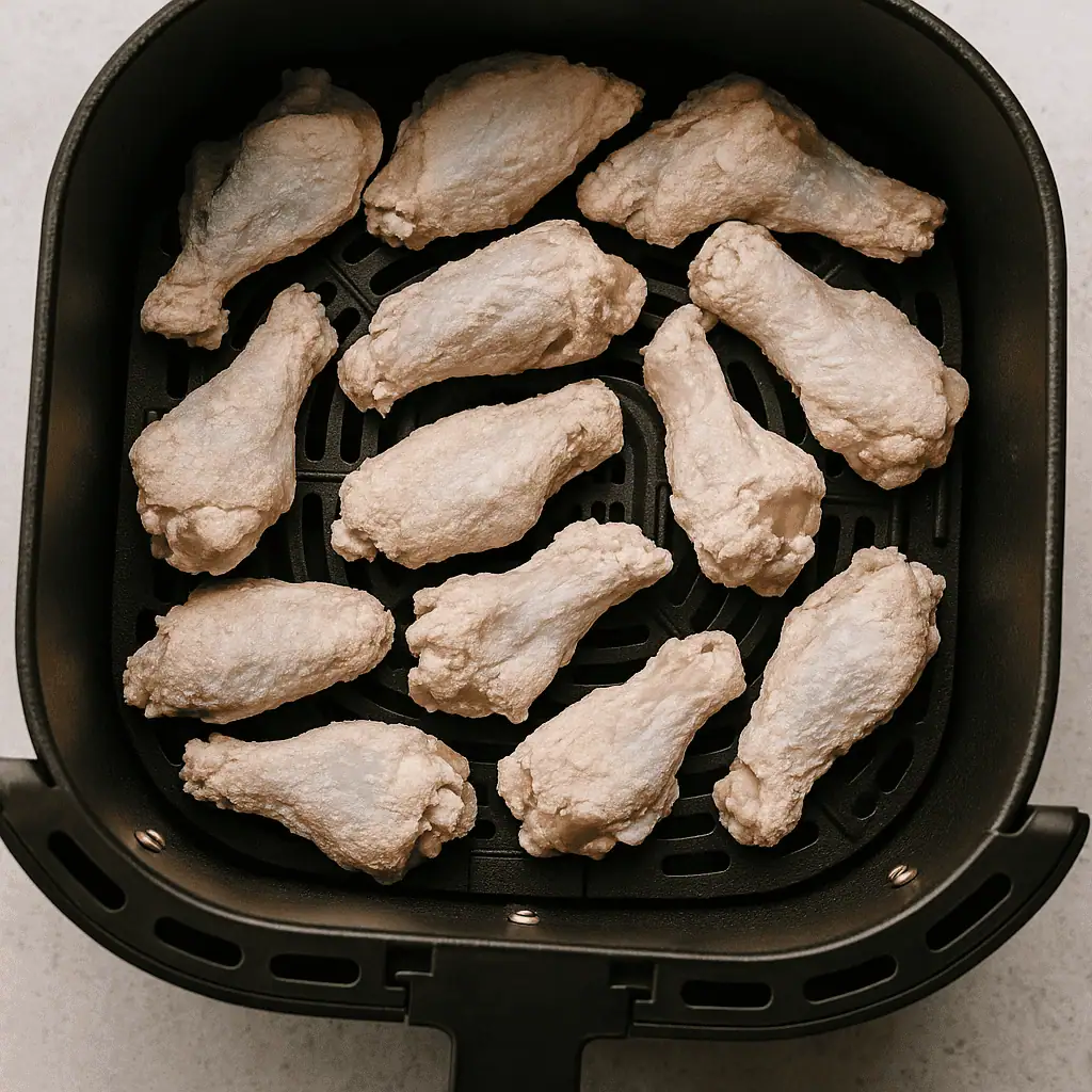 Arrange wings in a single layer (work in batches if needed). Cook at 380°F for 24–26 minutes, flipping halfway, until golden and cooked through.